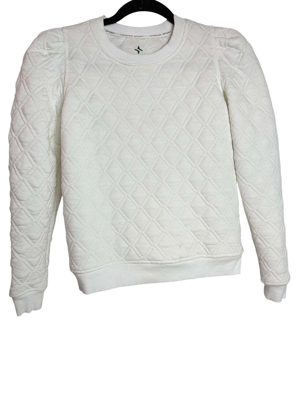 Tuckernuck Sport Sweatshirt Womens XS White Quilted Puff Sleeve Pullover